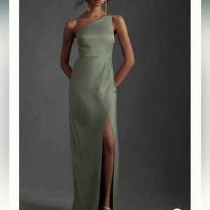 BHLDN Dylan Satin Charmeuse Maxi Dress Moss Size 2